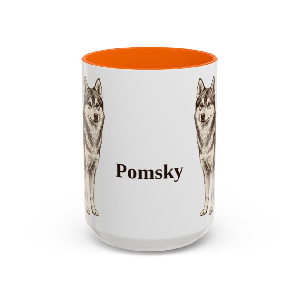 15oz Pomsky Mug, Orange, front view