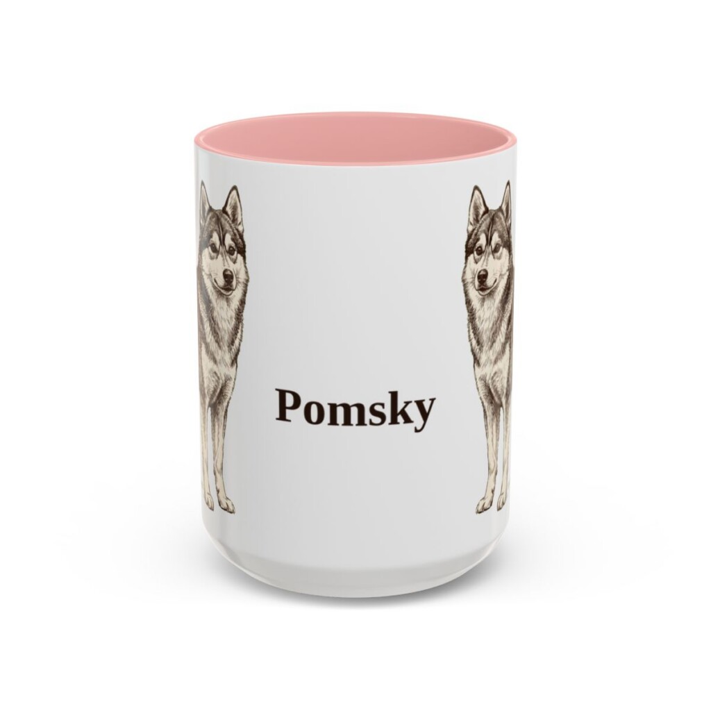 15oz Pomsky Mug, Pink, front view