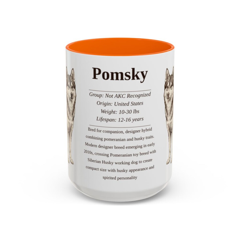 15oz Pomsky Mug, Orange, front view