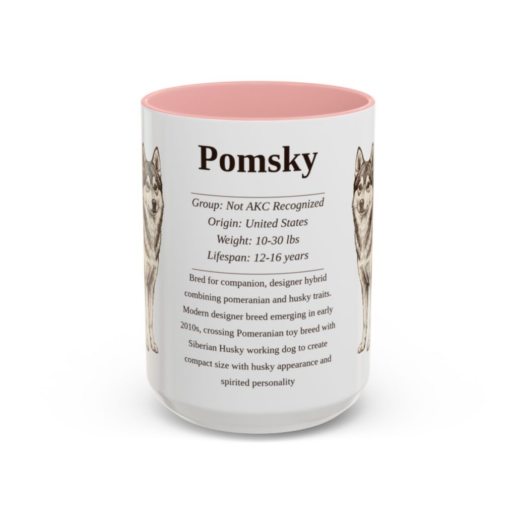 15oz Pomsky Mug, Pink, front view