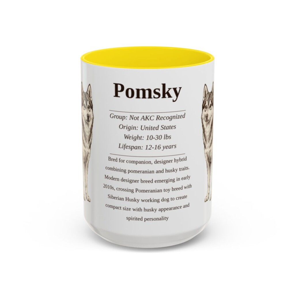 15oz Pomsky Mug, Yellow, front view