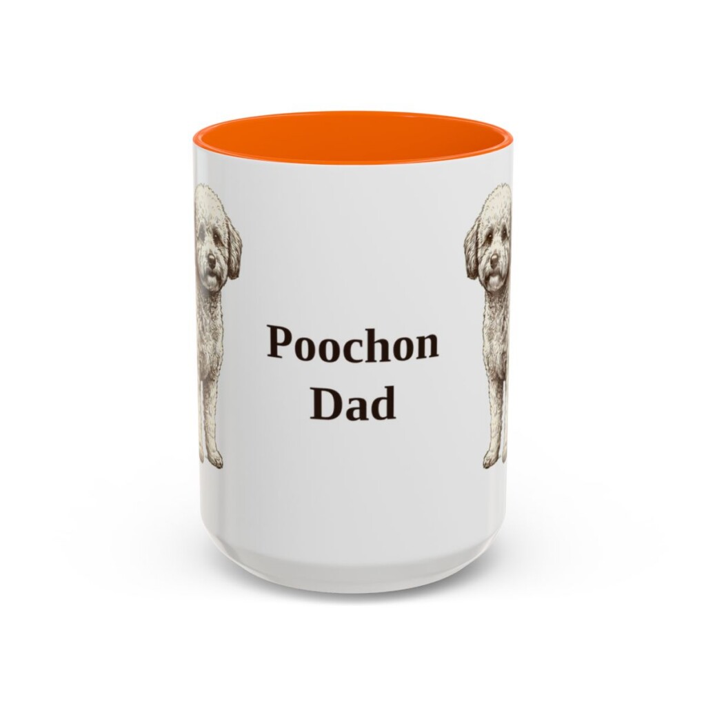 15oz Poochon Dog Dad Mug, Orange, front view