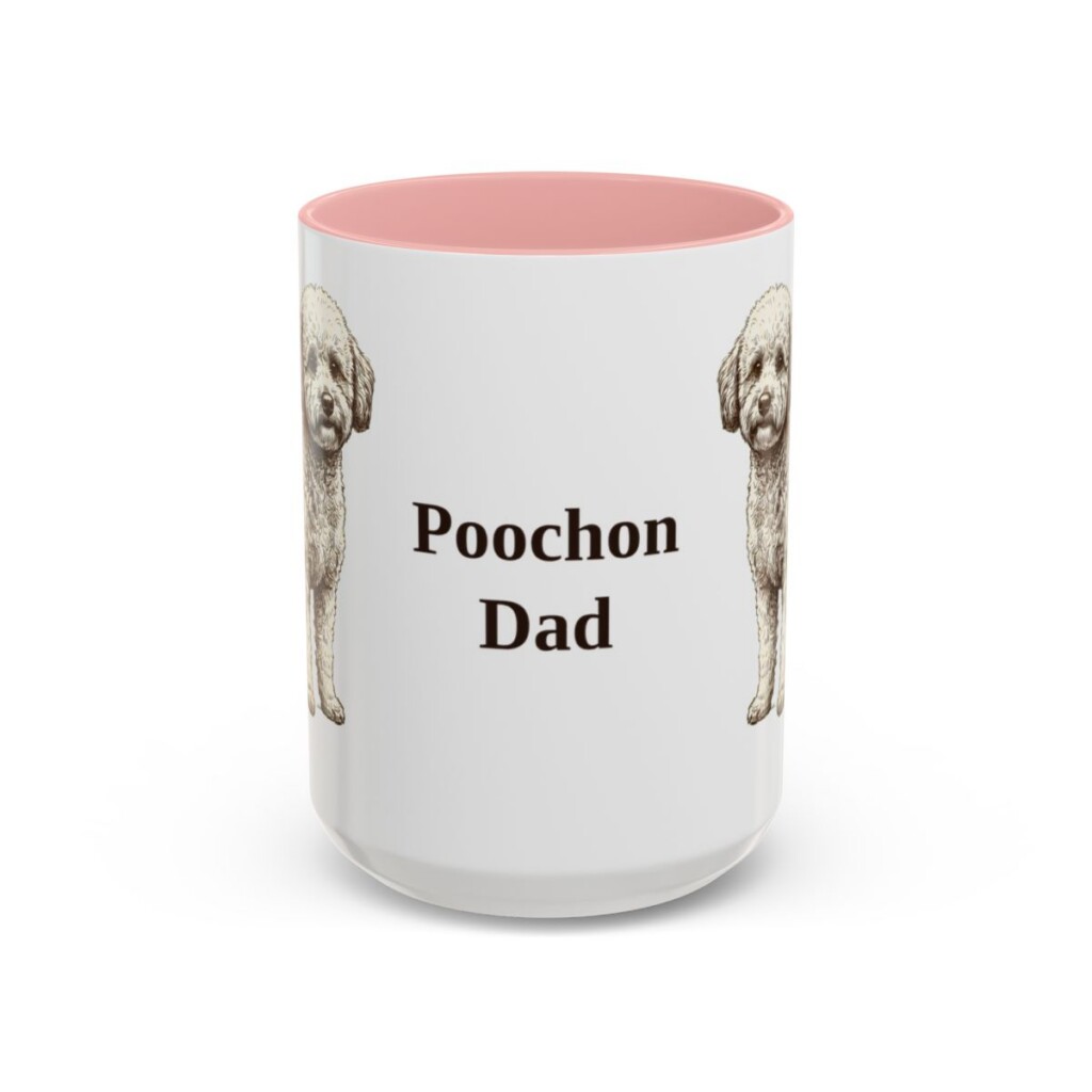 15oz Poochon Dog Dad Mug, Pink, front view