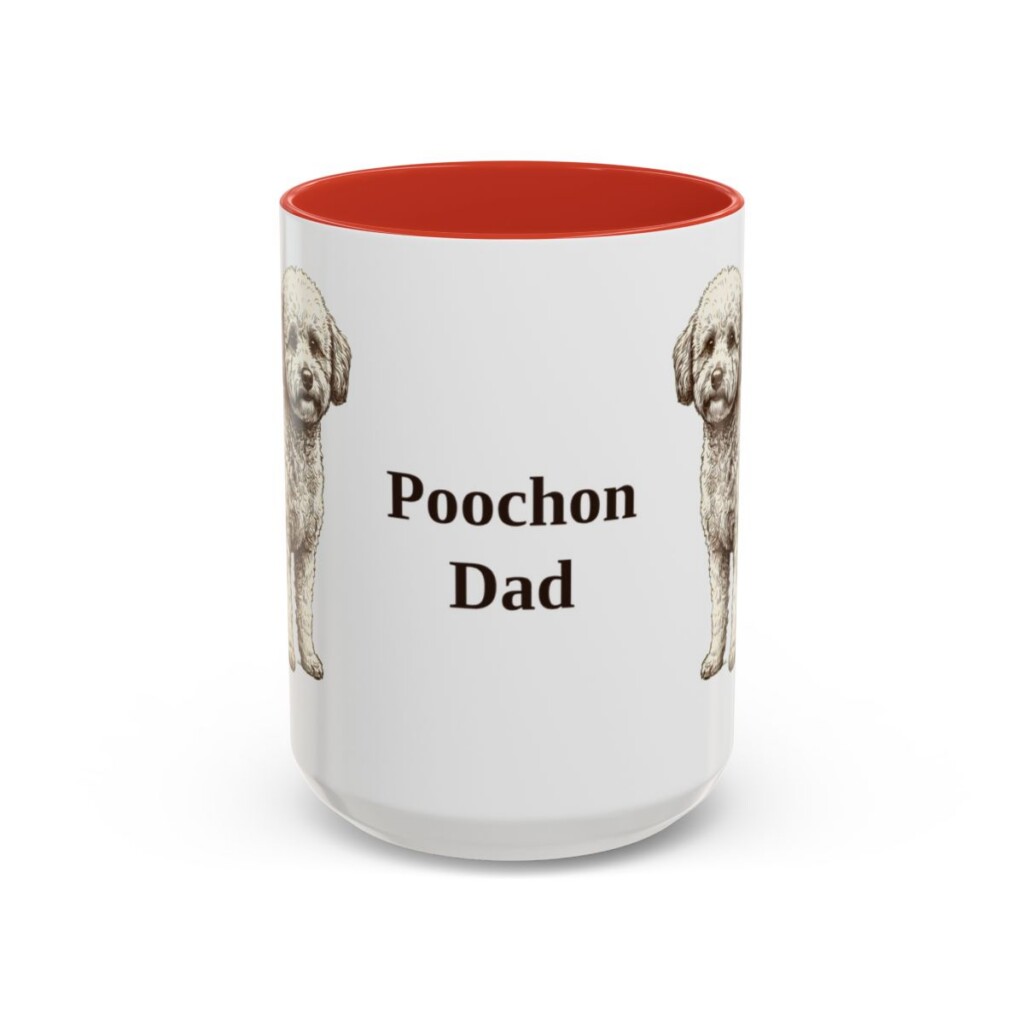 15oz Poochon Dog Dad Mug, Red, front view