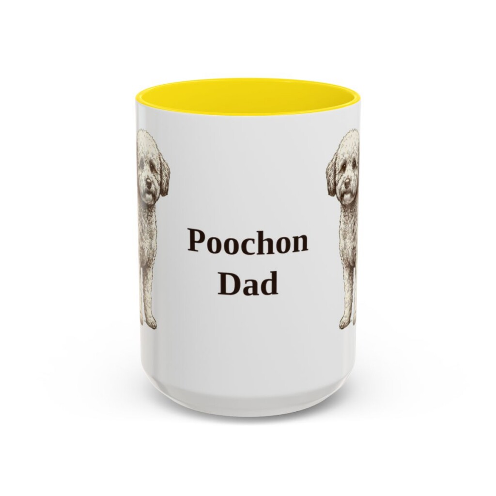 15oz Poochon Dog Dad Mug, Yellow, front view