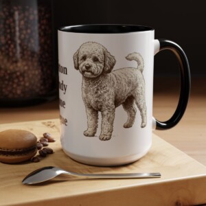 15oz Funny Poochon Mug, Black, lifestyle photo