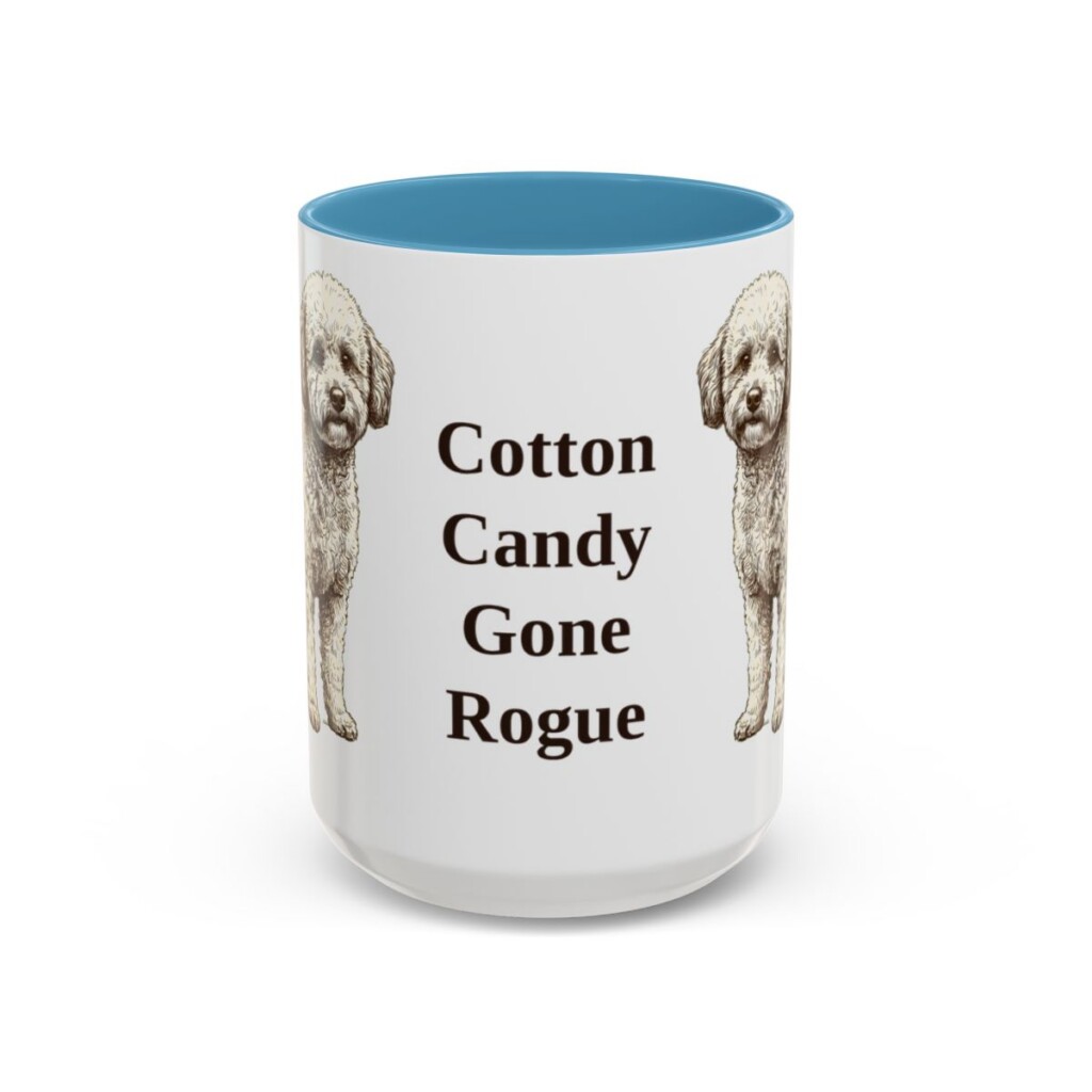 15oz Funny Poochon Mug, Light Blue, front view