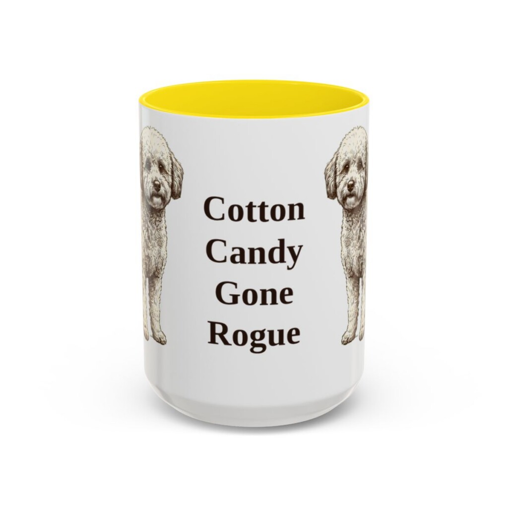 15oz Funny Poochon Mug, Yellow, front view