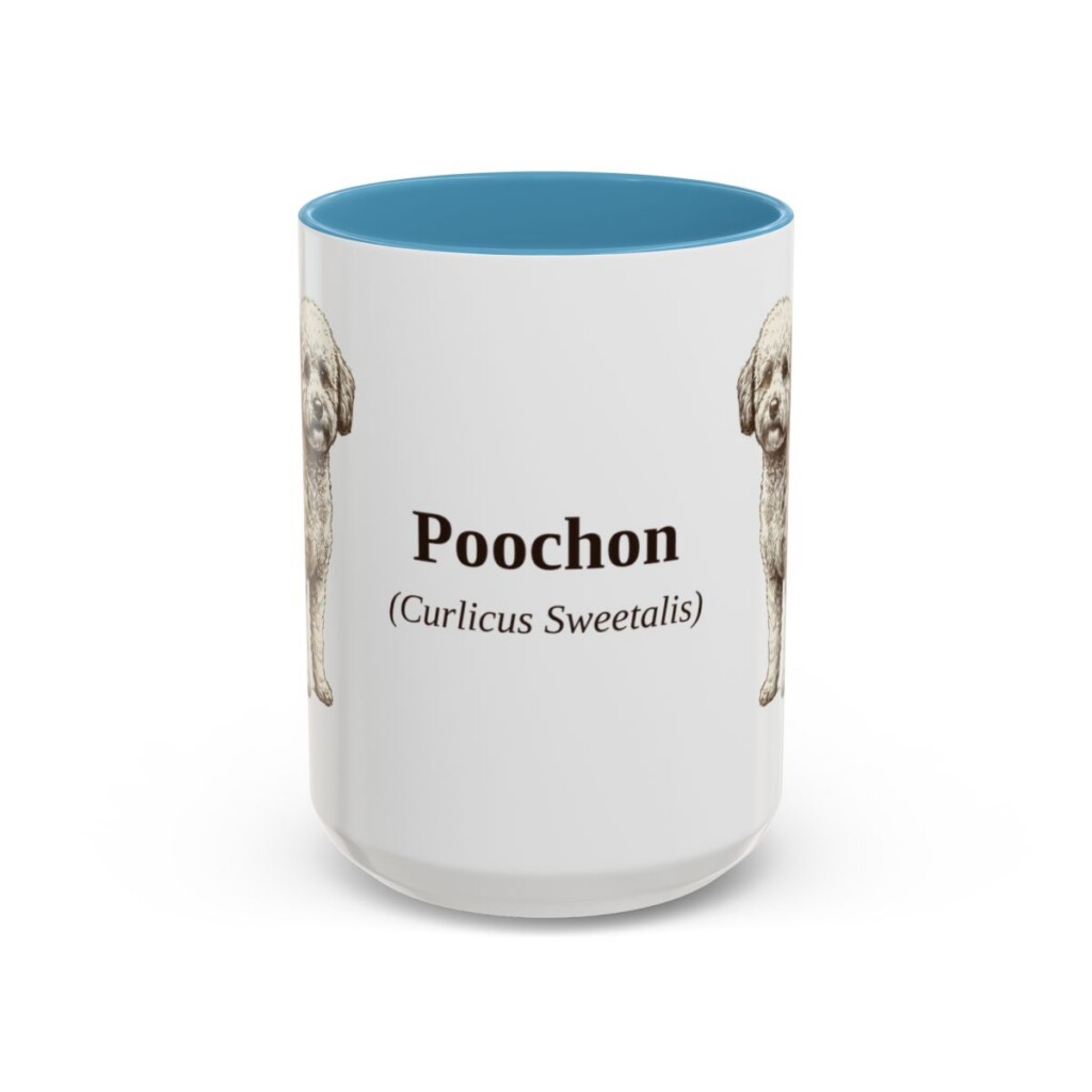 15oz Poochon Latin Mug, Light Blue, front view