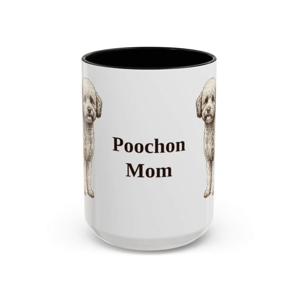 15oz Poochon Dog Mom Mug, Black, front view