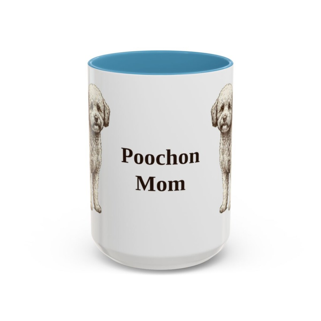 15oz Poochon Dog Mom Mug, Light Blue, front view