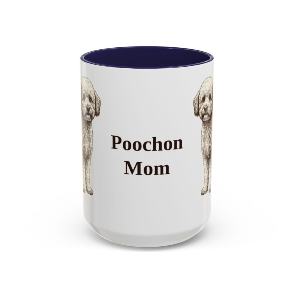 15oz Poochon Dog Mom Mug, Navy, front view
