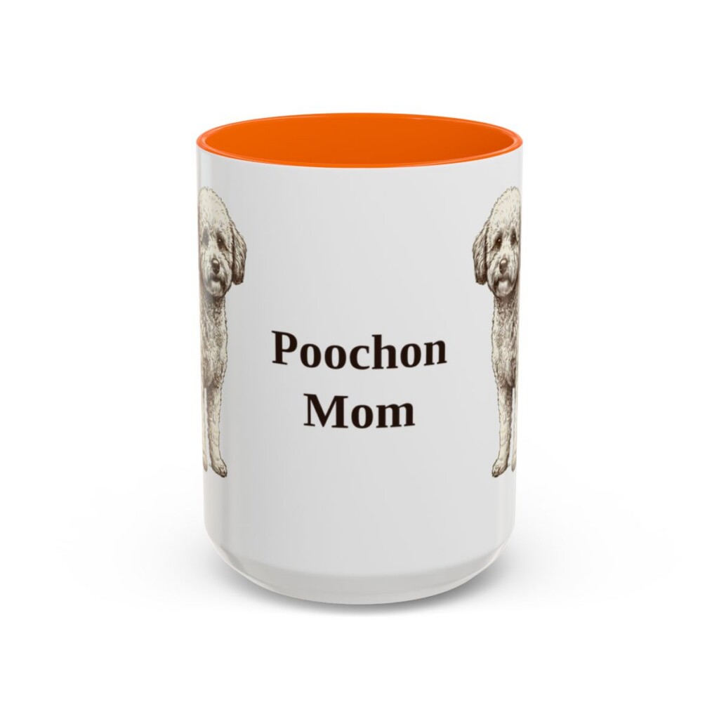 15oz Poochon Dog Mom Mug, Orange, front view