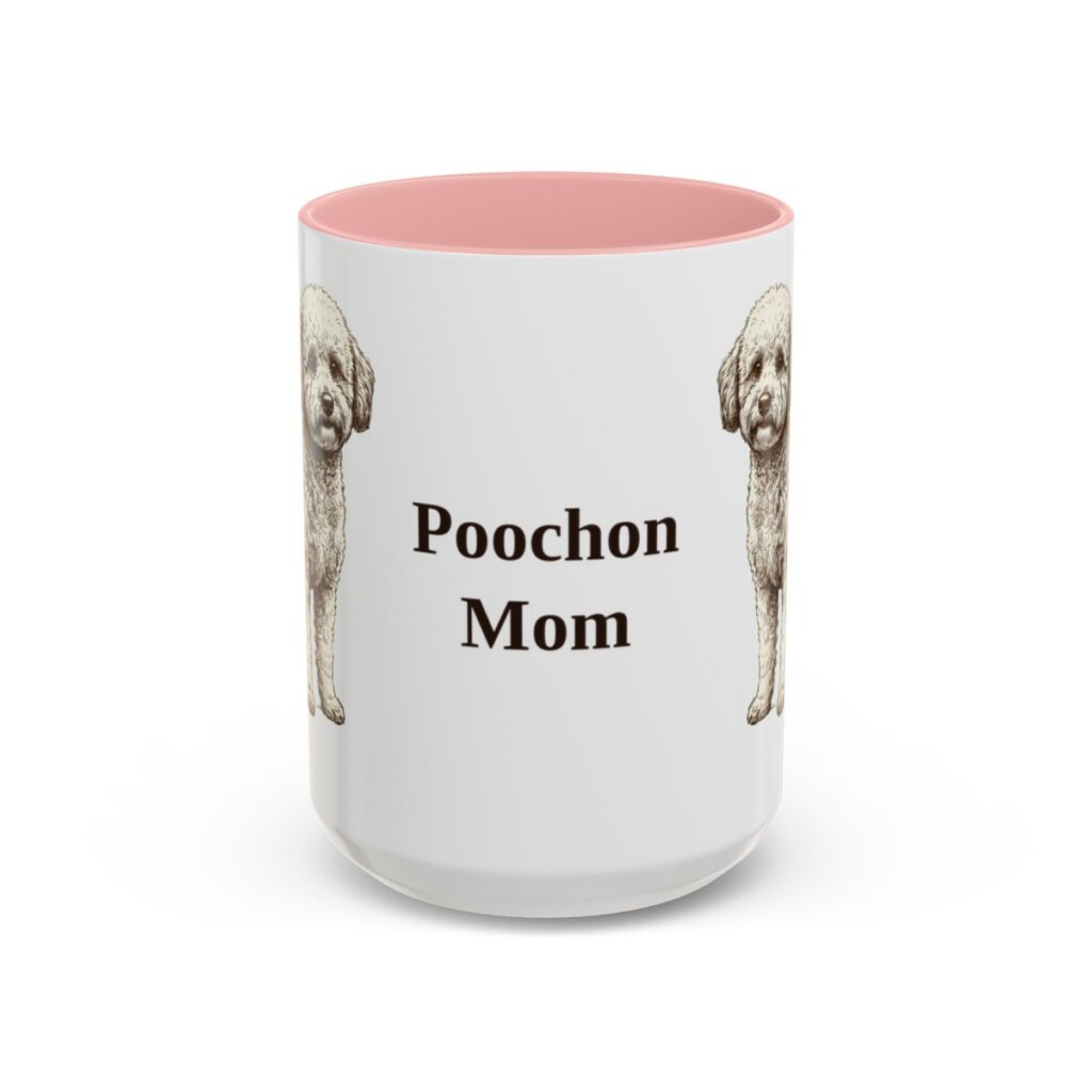 15oz Poochon Dog Mom Mug, Pink, front view