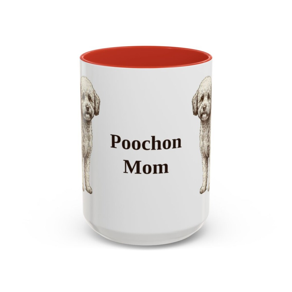 15oz Poochon Dog Mom Mug, Red, front view