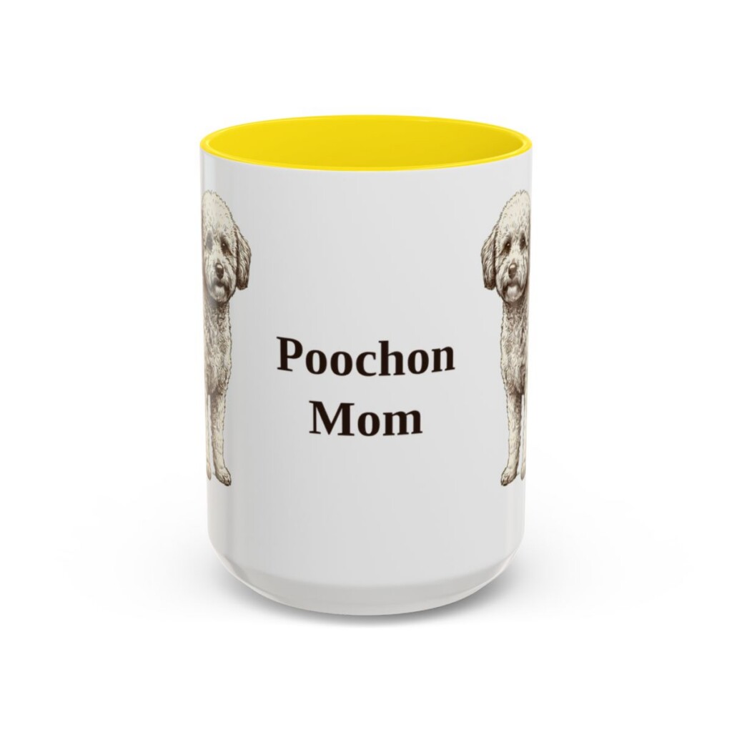 15oz Poochon Dog Mom Mug, Yellow, front view