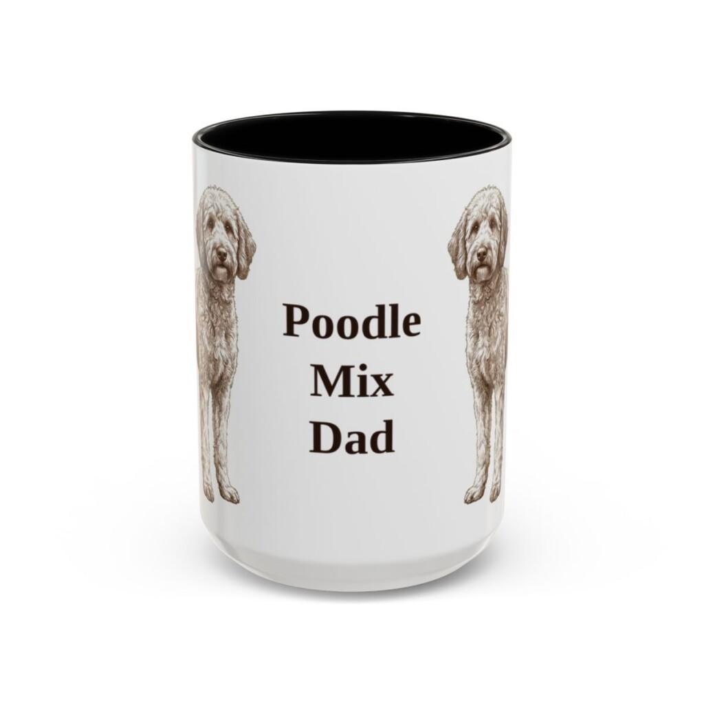 15oz Poodle Mix Dog Dad Mug, Black, front view