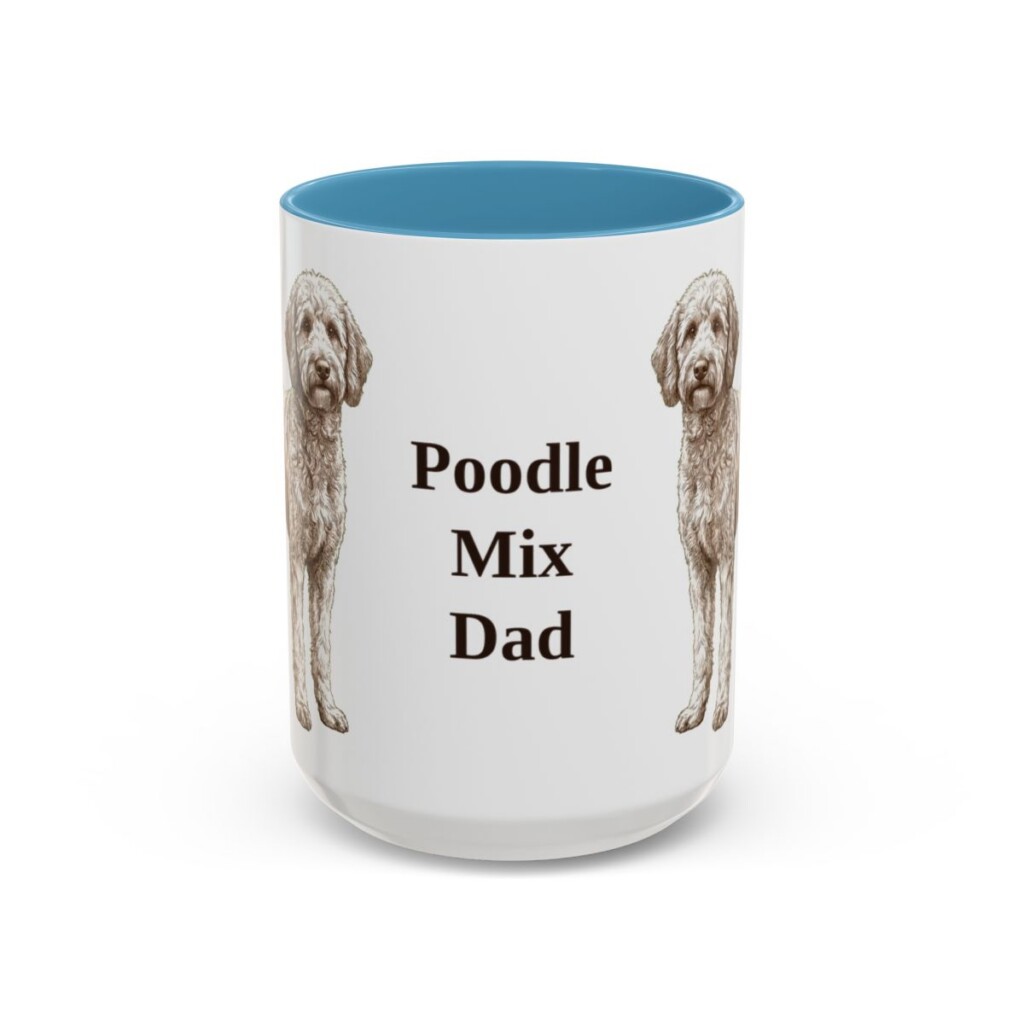 15oz Poodle Mix Dog Dad Mug, Light Blue, front view