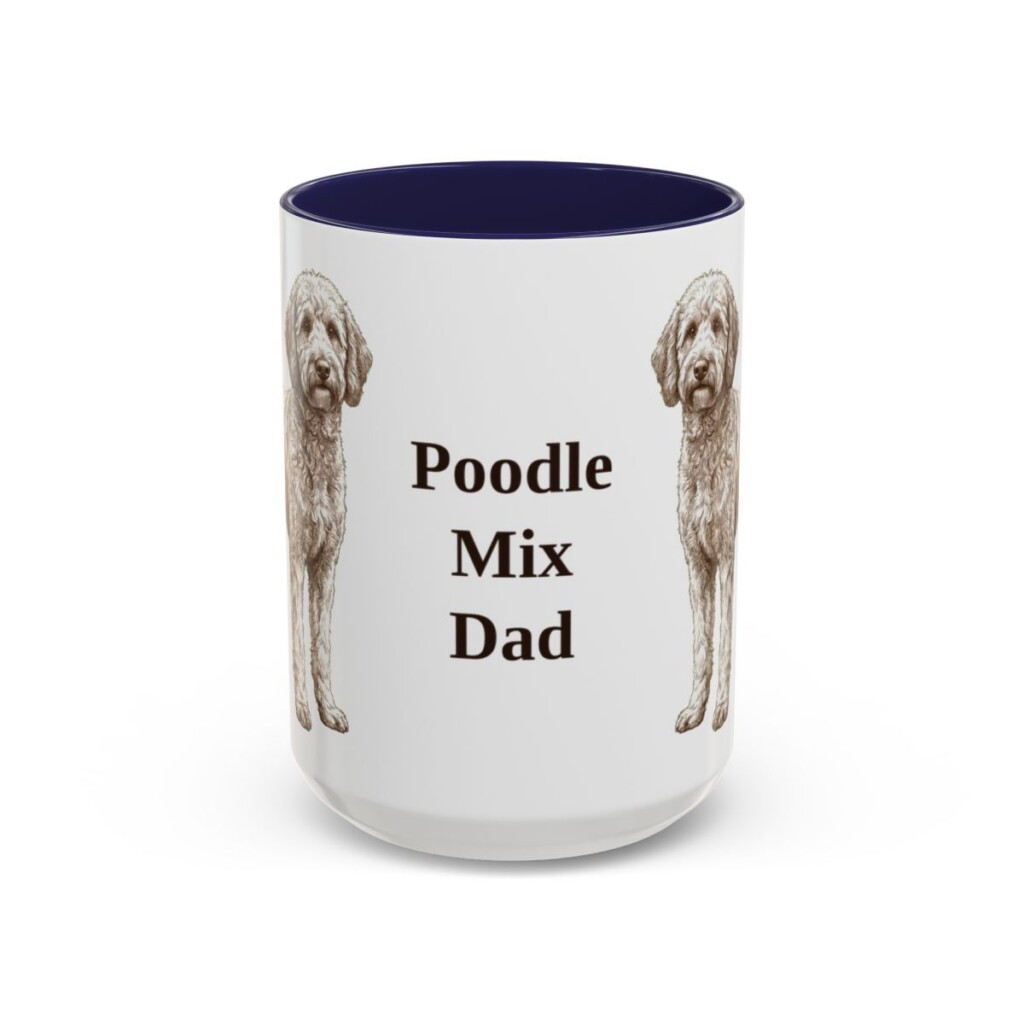 15oz Poodle Mix Dog Dad Mug, Navy, front view