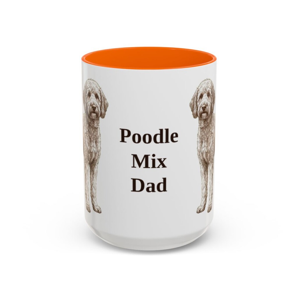 15oz Poodle Mix Dog Dad Mug, Orange, front view