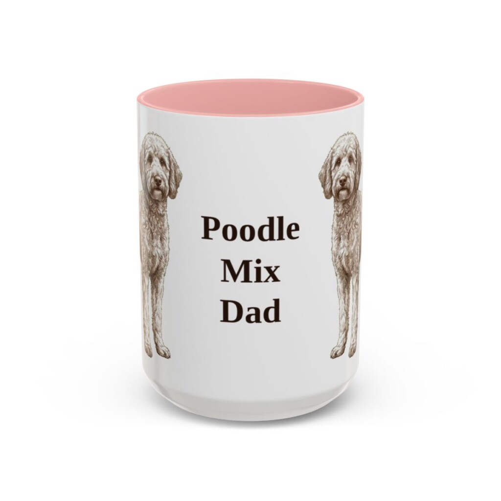 15oz Poodle Mix Dog Dad Mug, Pink, front view