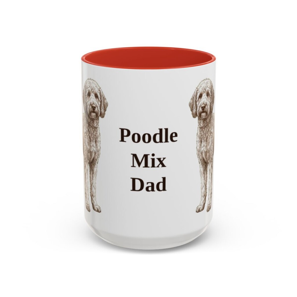 15oz Poodle Mix Dog Dad Mug, Red, front view