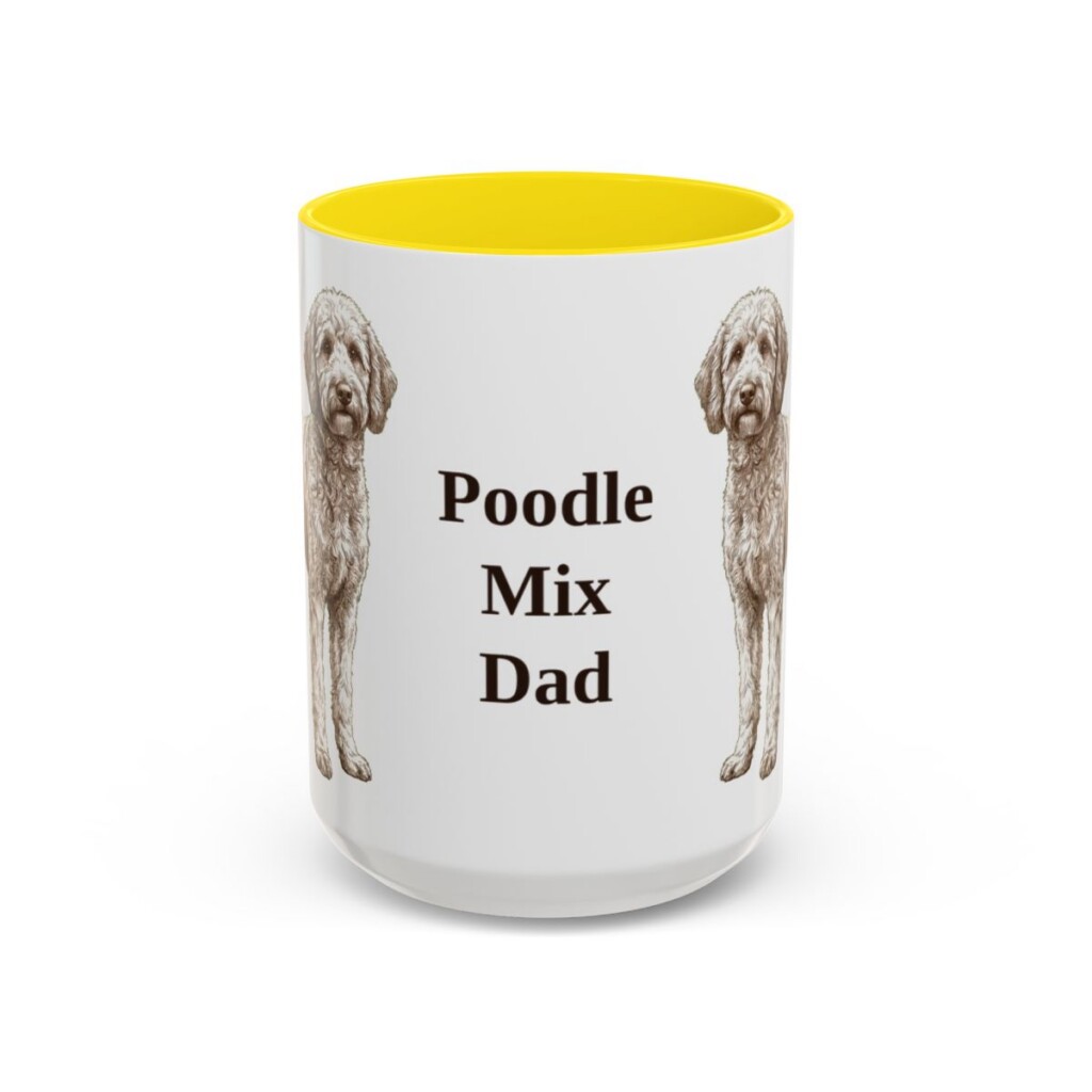 15oz Poodle Mix Dog Dad Mug, Yellow, front view