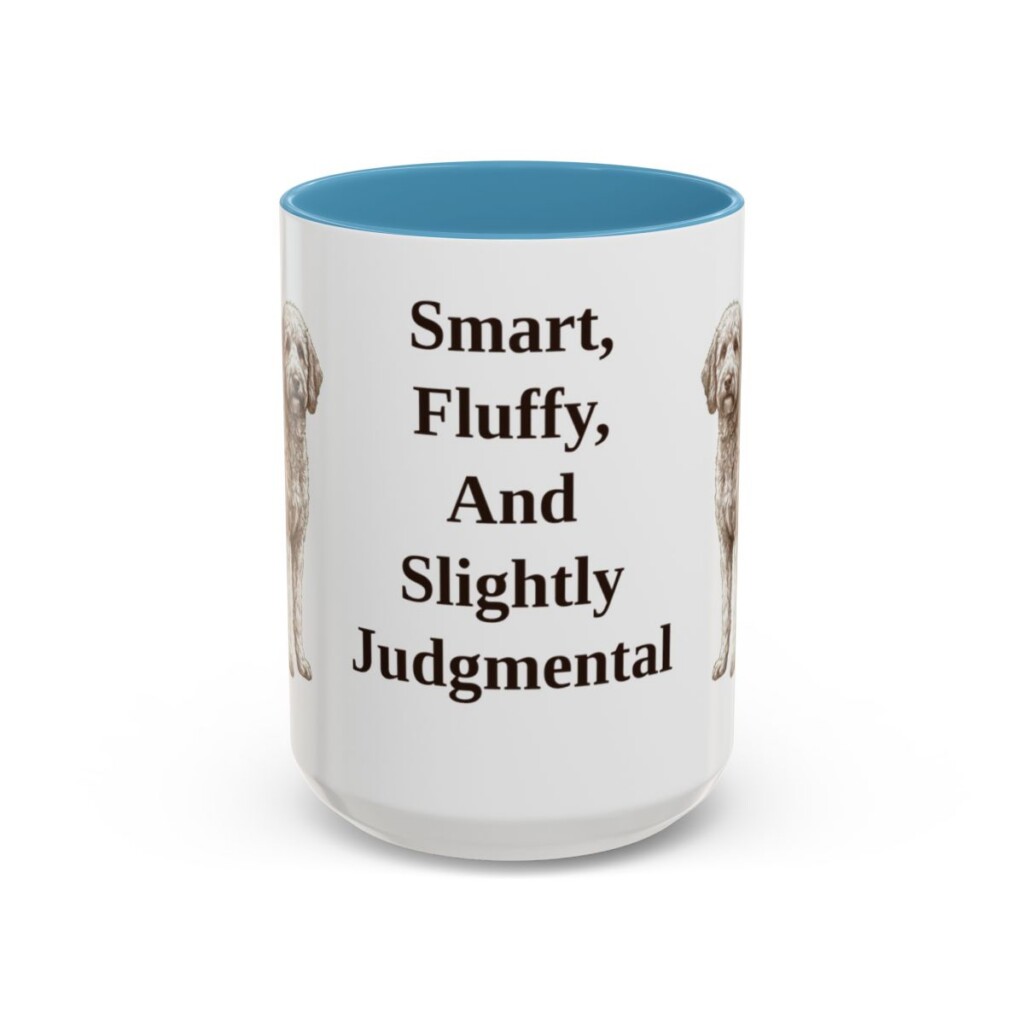 15oz-poodle-mix-mug-humor-light-blue 15oz Funny Poodle Mix Mug, Light Blue, front view