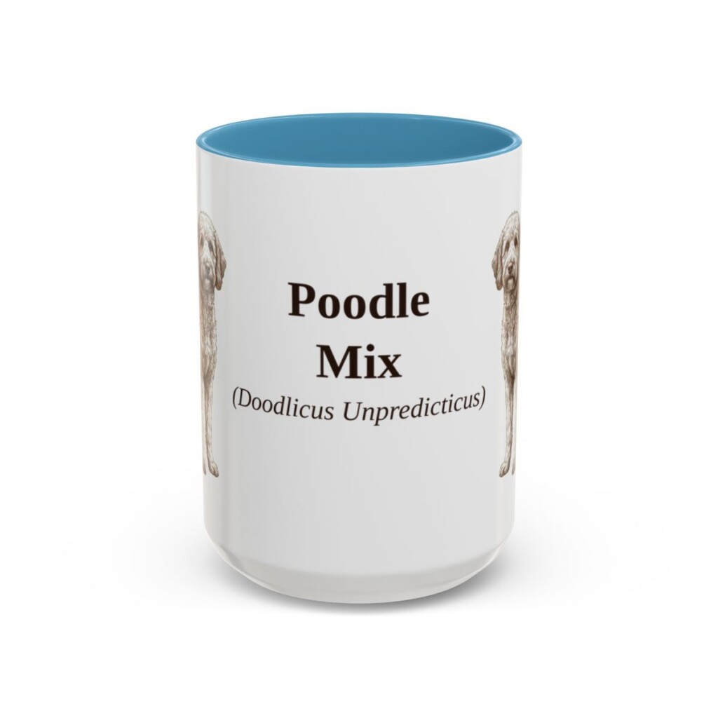 15oz Poodle Mix Latin Mug, Light Blue, front view