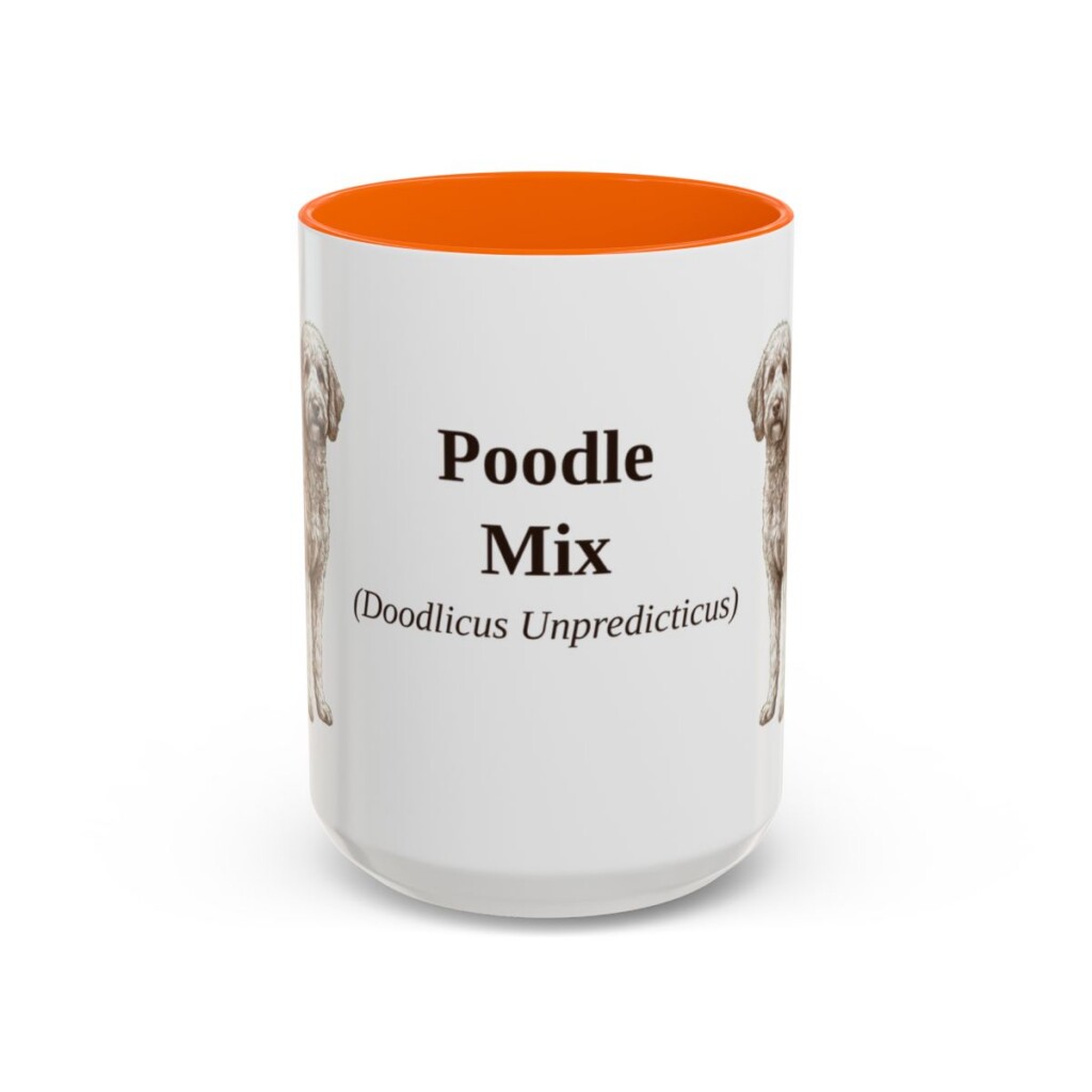 15oz Poodle Mix Latin Mug, Orange, front view