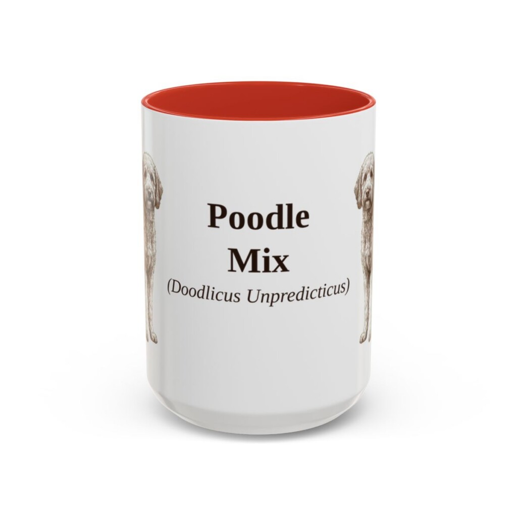 15oz Poodle Mix Latin Mug, Red, front view