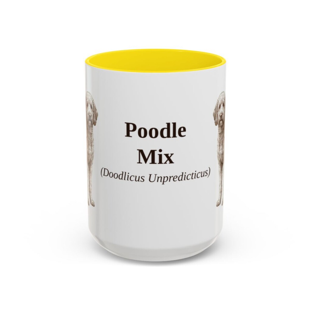 15oz Poodle Mix Latin Mug, Yellow, front view