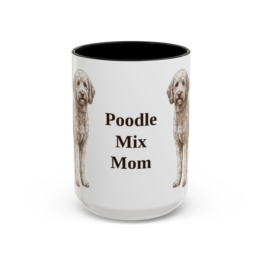 15oz Poodle Mix Dog Mom Mug, Black, front view
