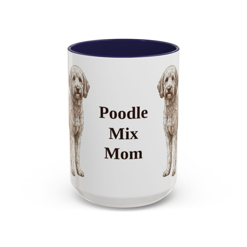 15oz Poodle Mix Dog Mom Mug, Navy, front view