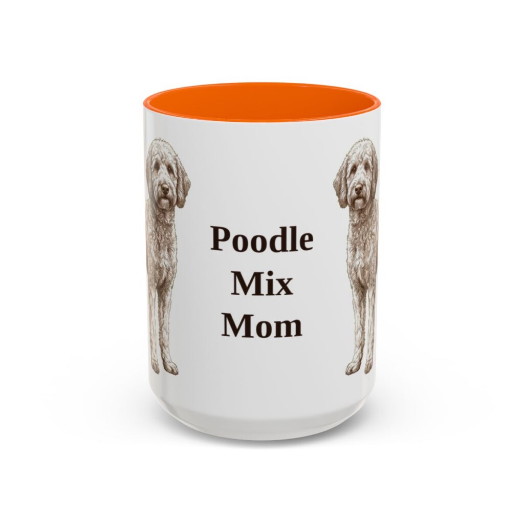 15oz Poodle Mix Dog Mom Mug, Orange, front view