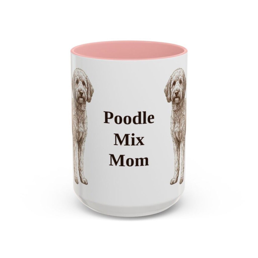 15oz Poodle Mix Dog Mom Mug, Pink, front view