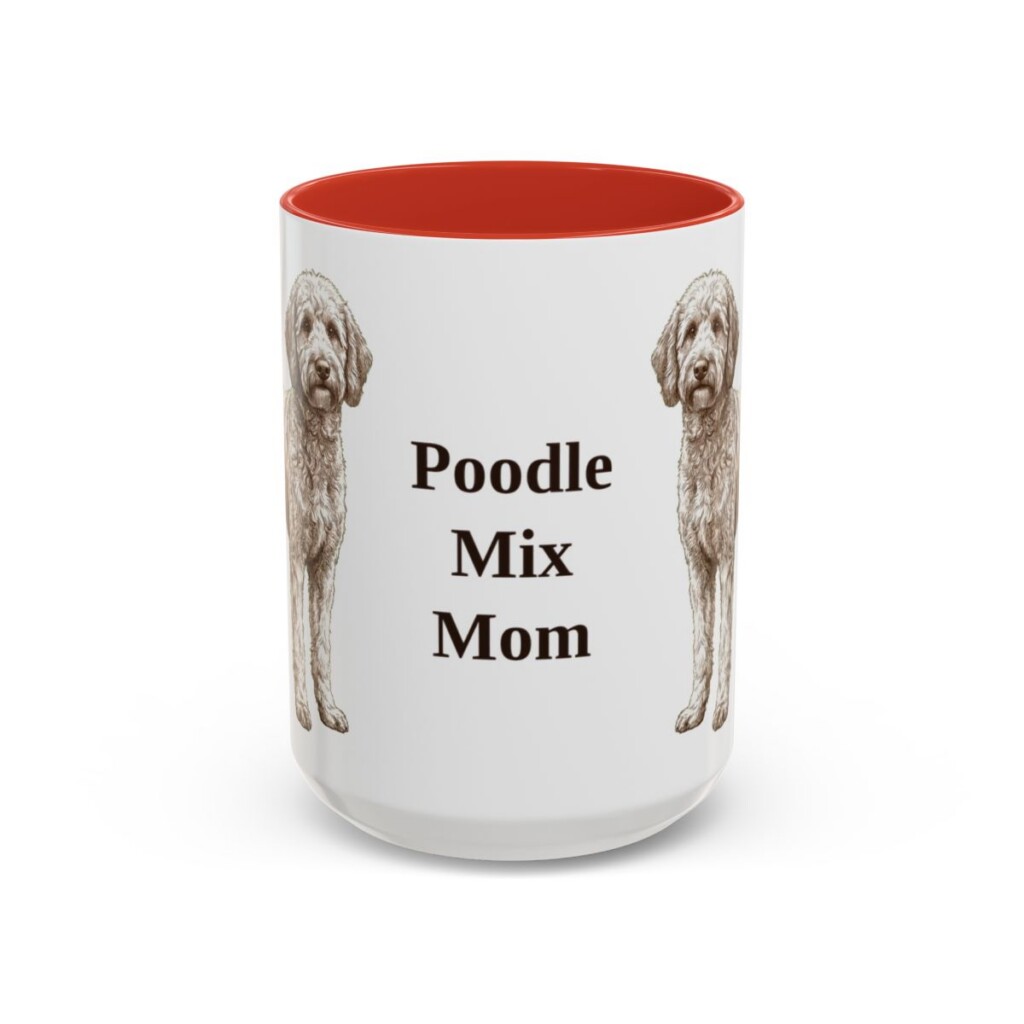 15oz Poodle Mix Dog Mom Mug, Red, front view