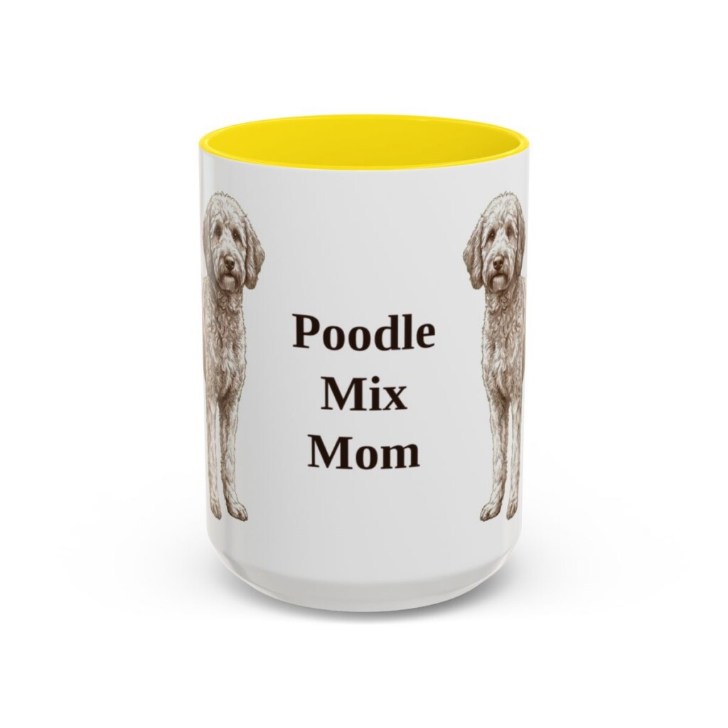 15oz Poodle Mix Dog Mom Mug, Yellow, front view