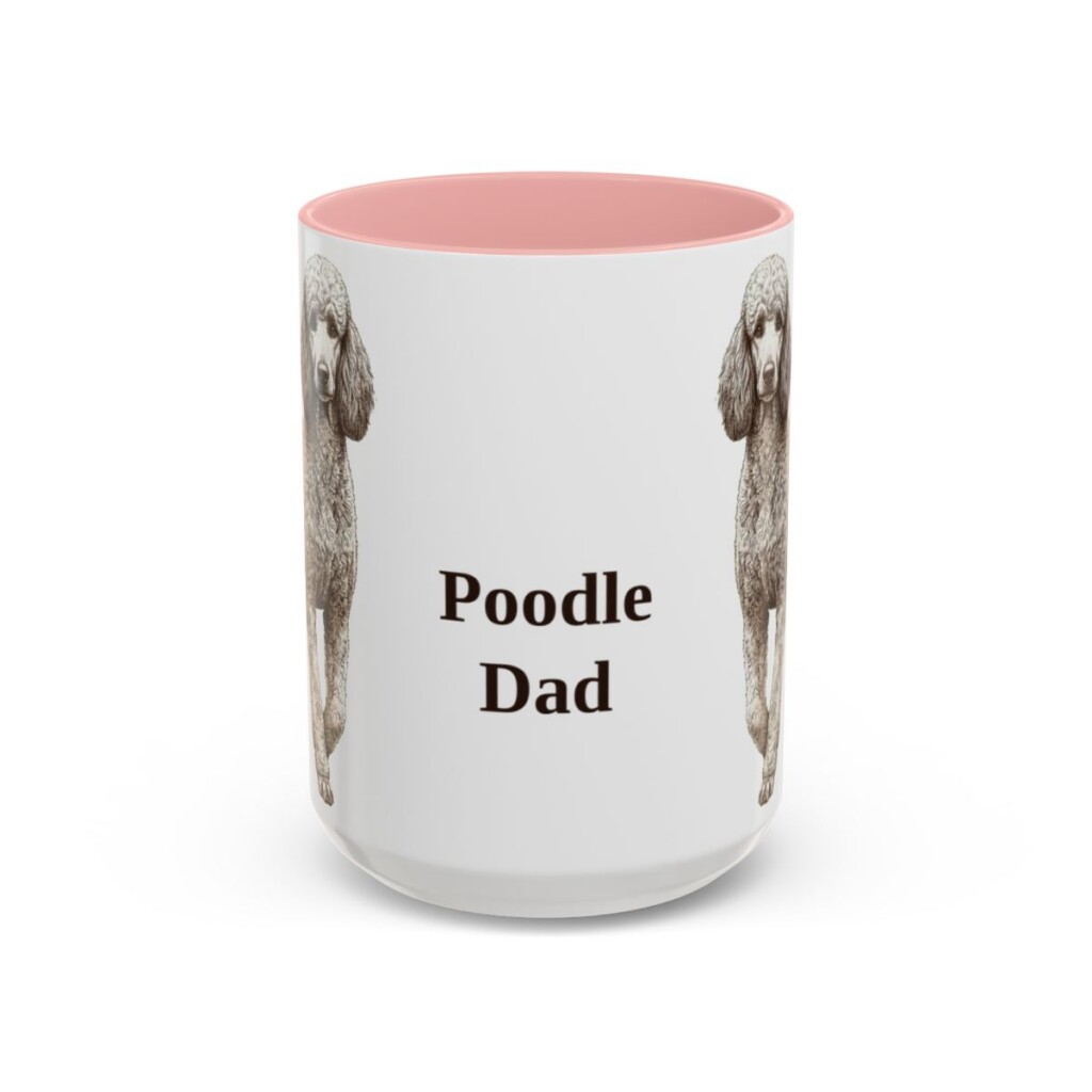 15oz Poodle Dog Dad Mug, Pink, front view