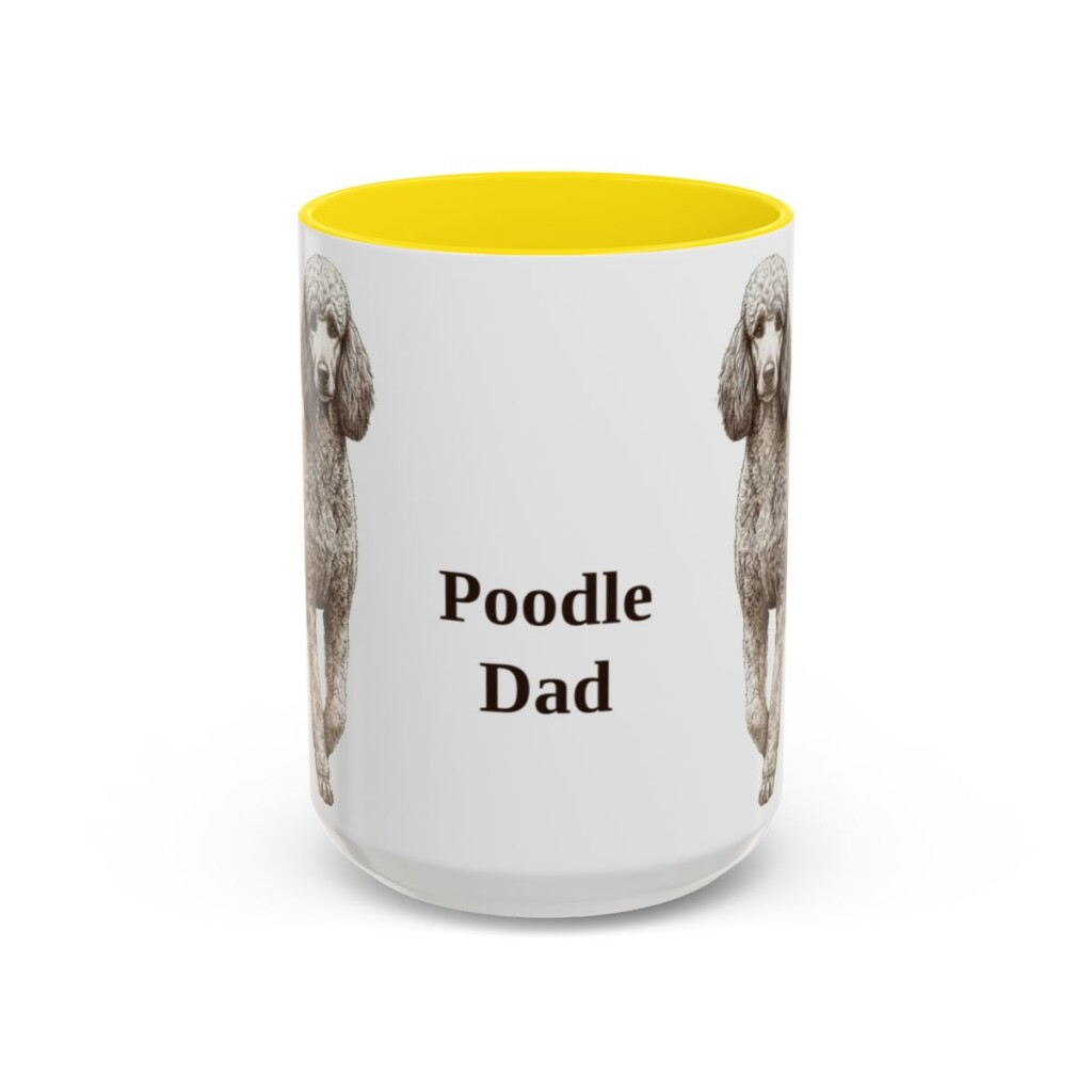 15oz Poodle Dog Dad Mug, Yellow, front view