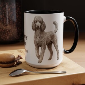 15oz Funny Poodle Mug, Black, lifestyle photo