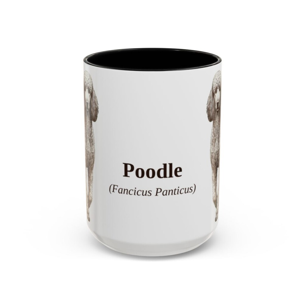 15oz Poodle Latin Mug, Black, front view