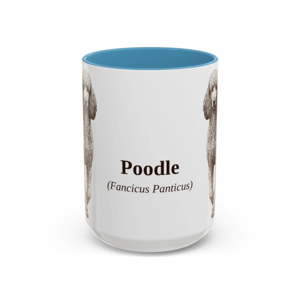 15oz Poodle Latin Mug, Light Blue, front view
