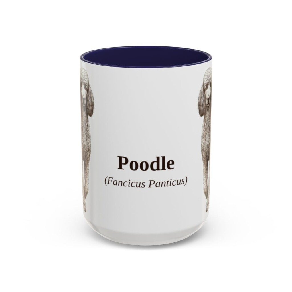 15oz Poodle Latin Mug, Navy, front view