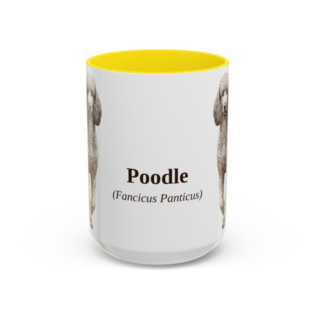 15oz Poodle Latin Mug, Yellow, front view