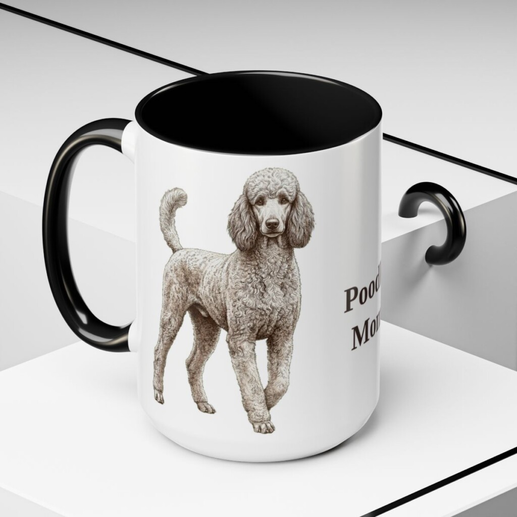 15oz-poodle-mug-mom-black-context-2 15oz Poodle Dog Mom Mug, Black, lifestyle photo