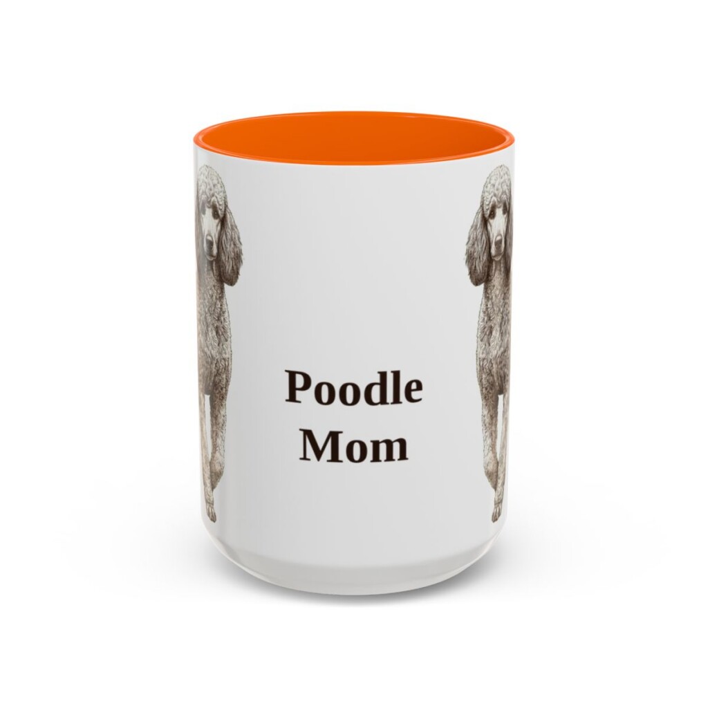 15oz-poodle-mug-mom-orange 15oz Poodle Dog Mom Mug, Orange, front view