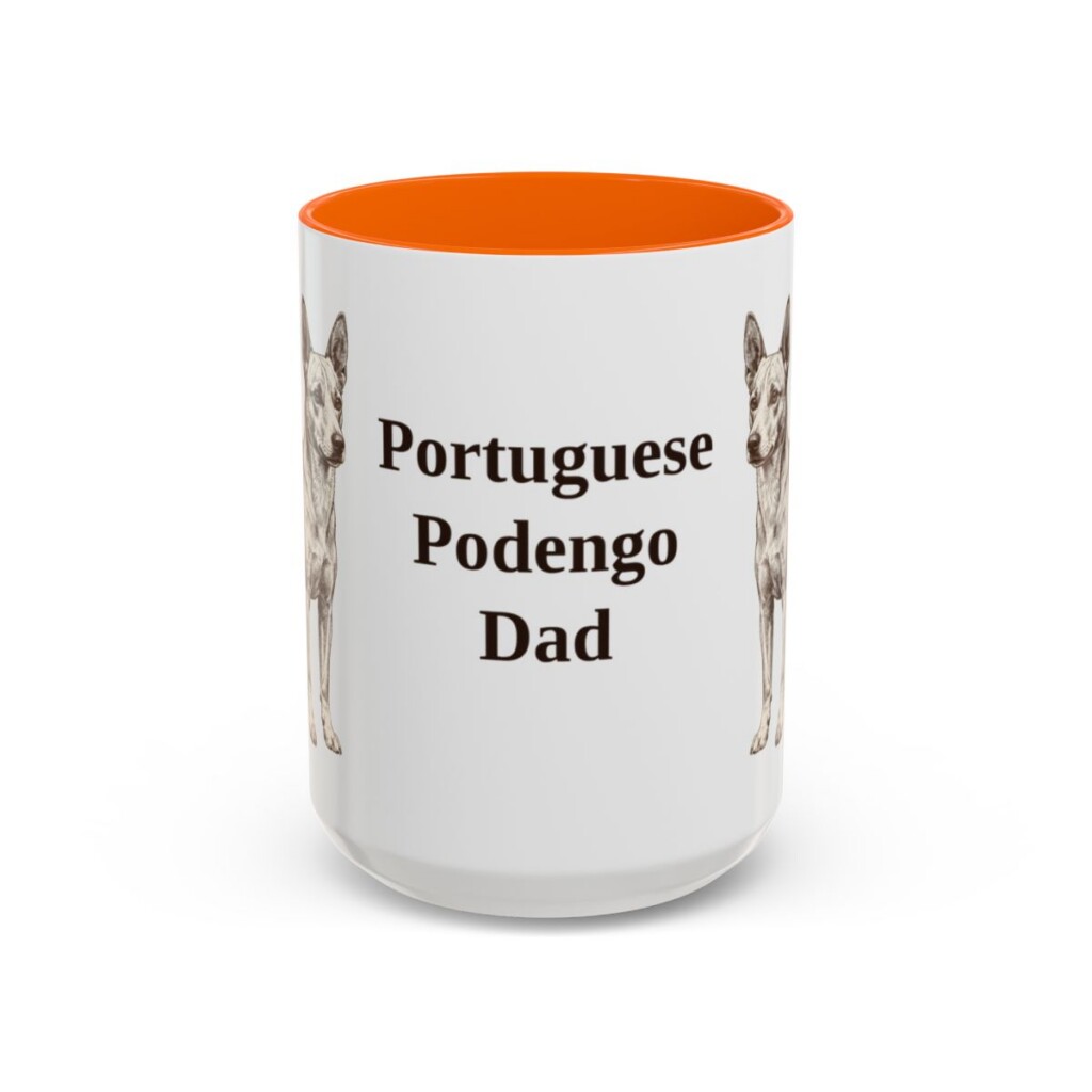 15oz Portuguese Podengo Dog Dad Mug, Orange, front view