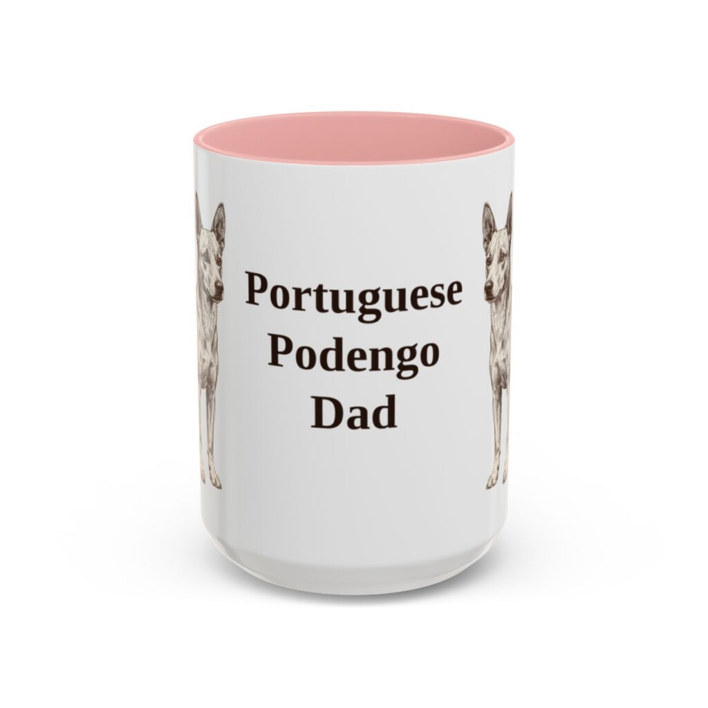 15oz Portuguese Podengo Dog Dad Mug, Pink, front view