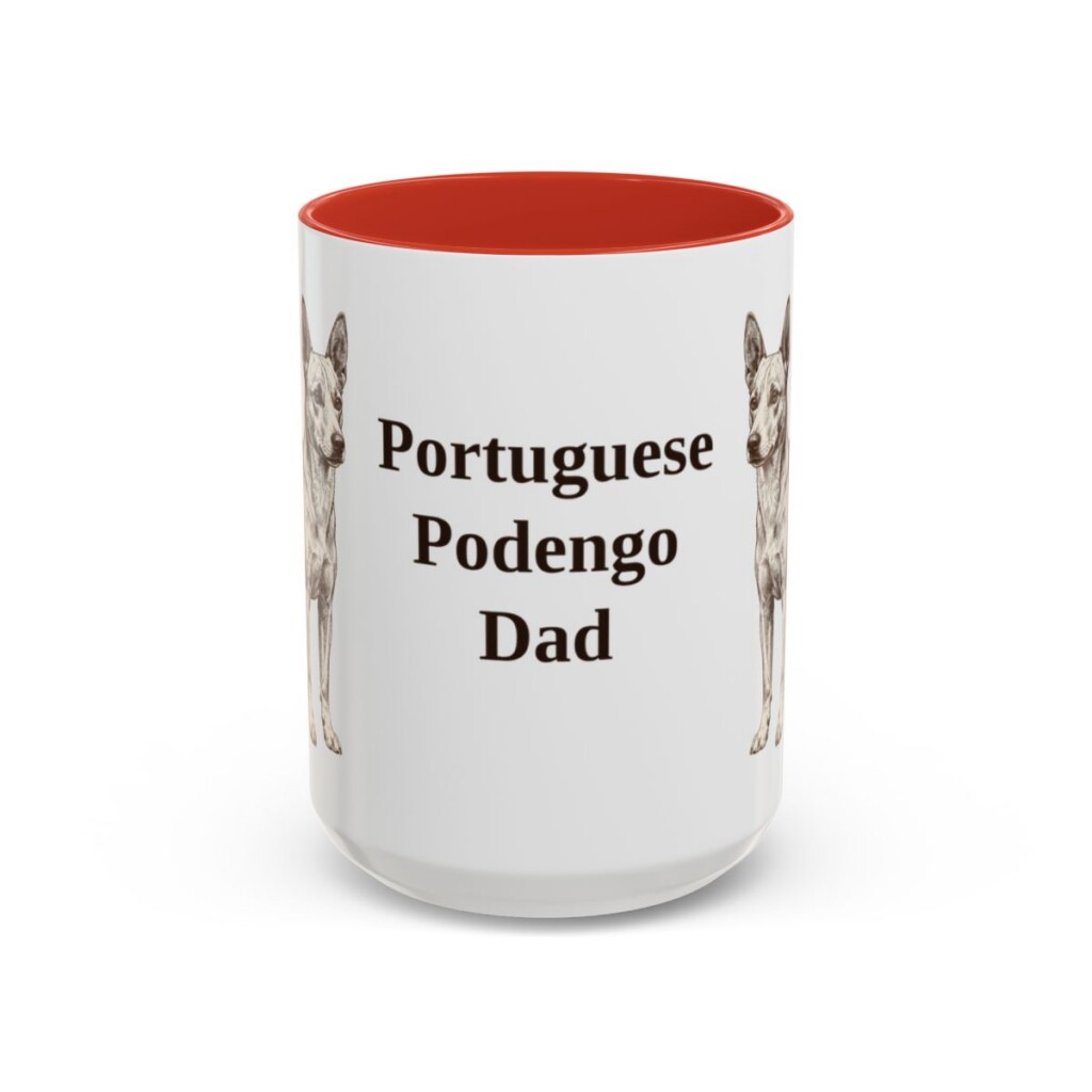 15oz Portuguese Podengo Dog Dad Mug, Red, front view